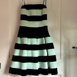 Mint Green and Black Strapless Party Dress